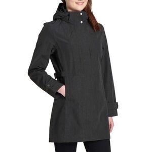 Kirkland Signature Women's Charcoal Gray Hooded Trench Coat Rain Jacket - Large